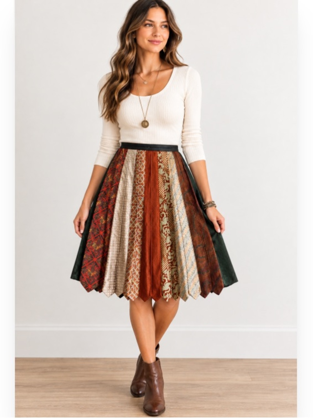 Repurposed Necktie Wrap Skirt Adjustable Earth Tones green3apparel upcycled